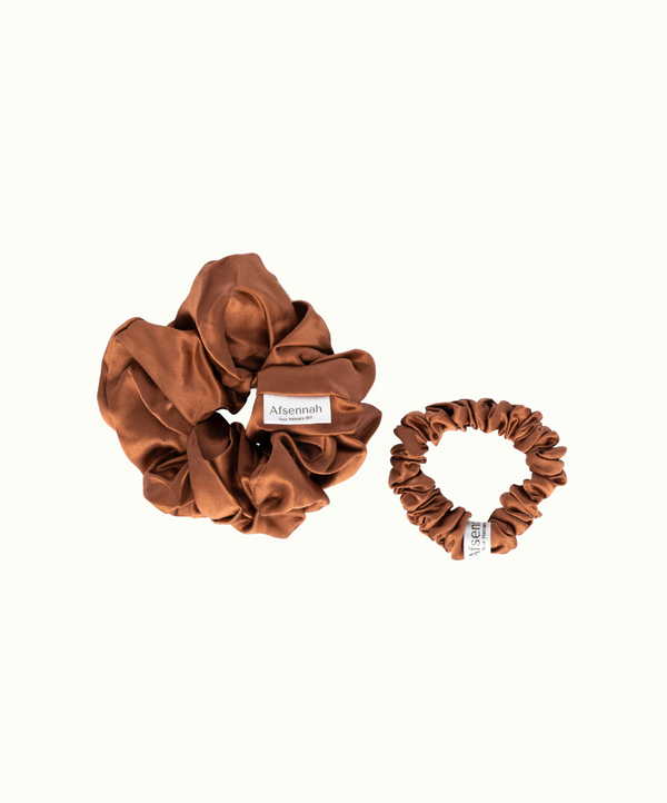 Afsennah mulberry silk scrunchie in brown