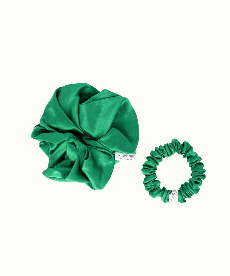 Afsennah mulberry silk scrunchie in green