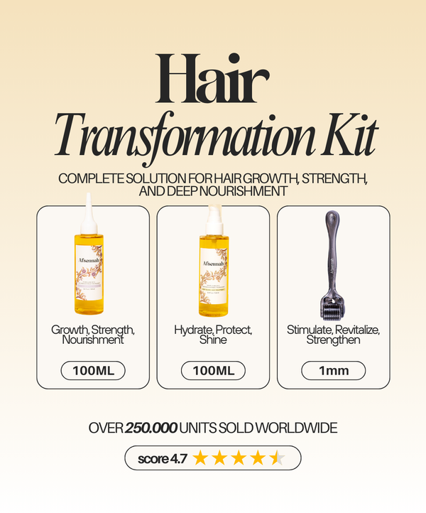The Afsennah Hair Transformation Kit with all three products laid out