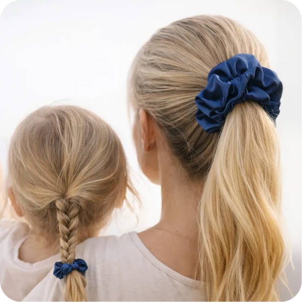 Afsennah silk scrunchie worn in styled hair