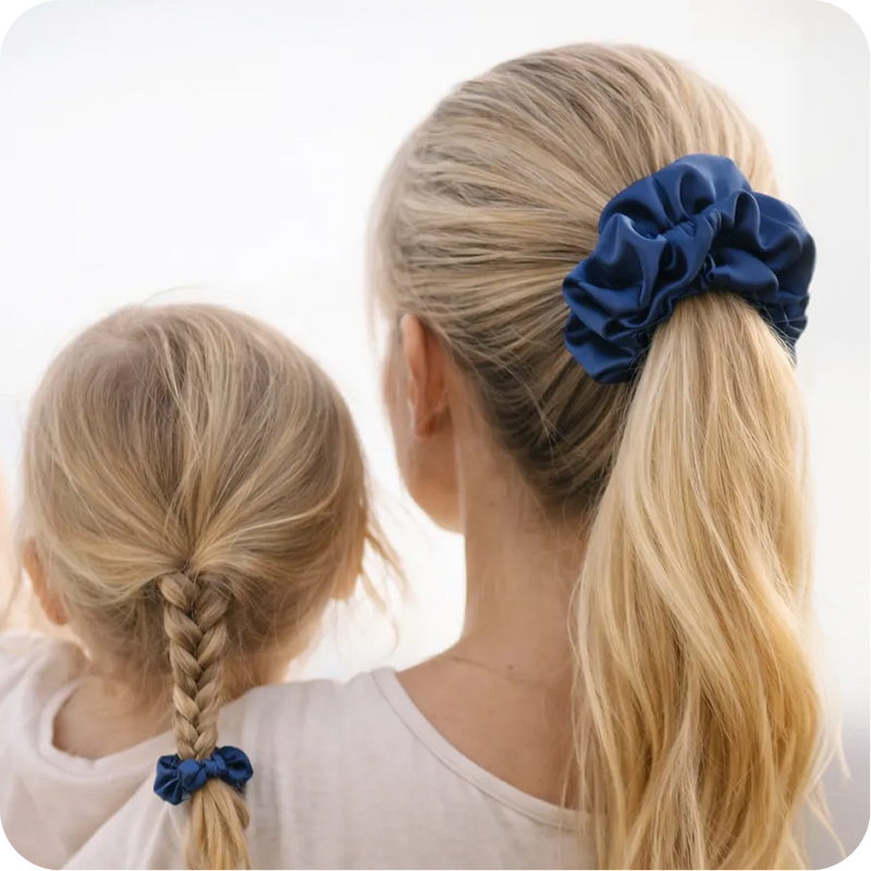 Afsennah silk scrunchie worn in styled hair