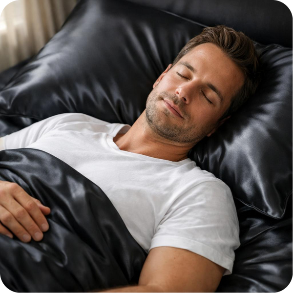 Afsennah mulberry silk pillowcase shown on a bed