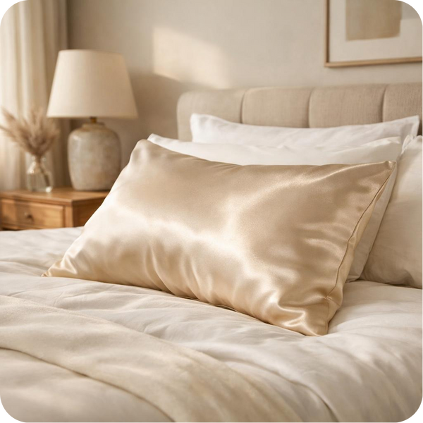 Afsennah mulberry silk pillowcase styled in a bedroom